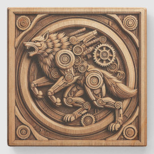 Coaster with wolf design.