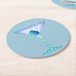 COASTERS, BLUE MARTINI DESIGN ROUND PAPER COASTER