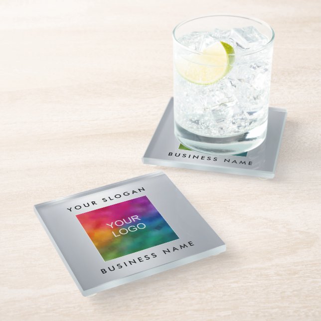 Coasters Custom Logo Faux Silver Metallic Look (Angled)