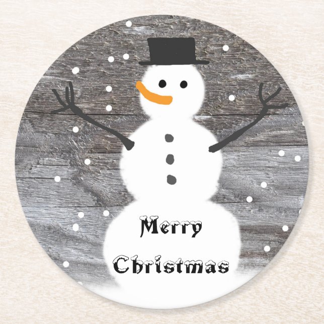 Coasters pulp board rustic merry Christmas snowman (Front)