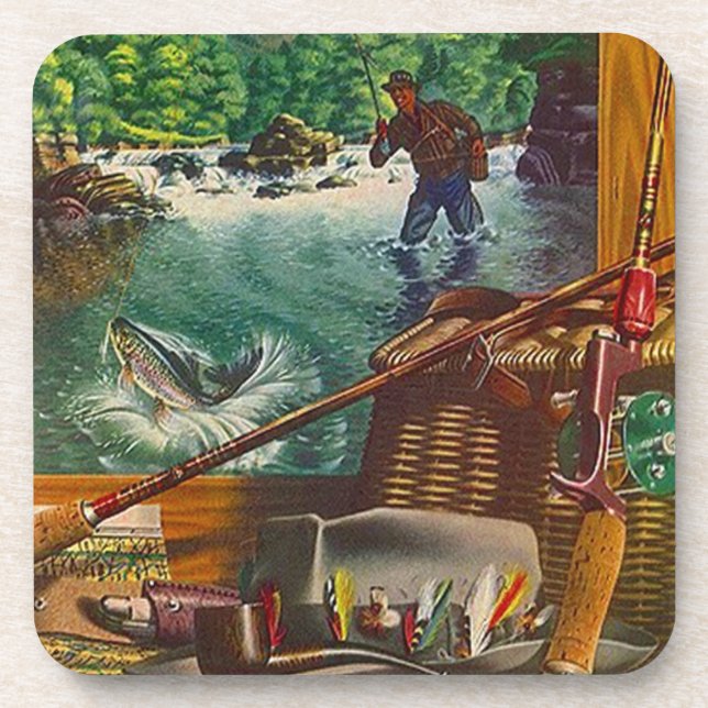 Coasters Vintage Fishing Camp Trout Stream Gear (Front)