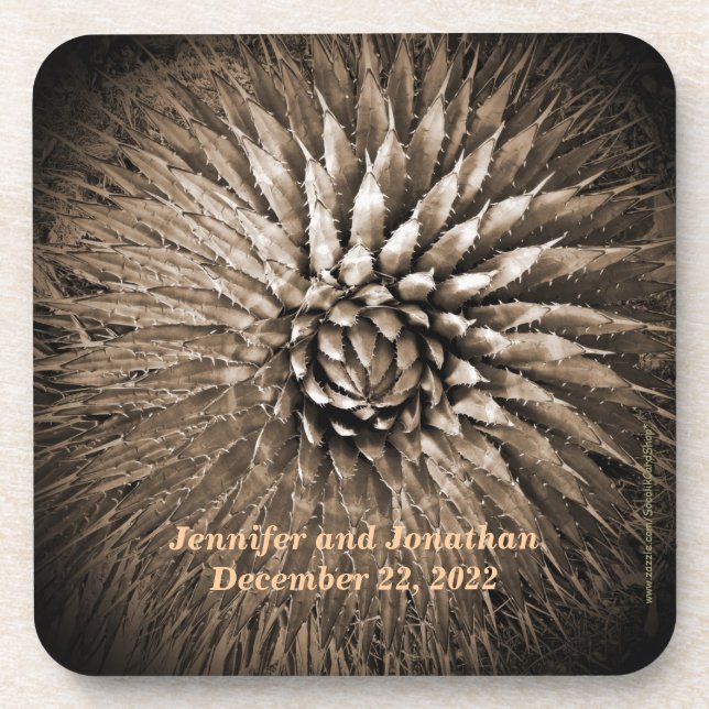 Coasters, Wedding Personalised Agave Spikes Sepia Coaster (Front)