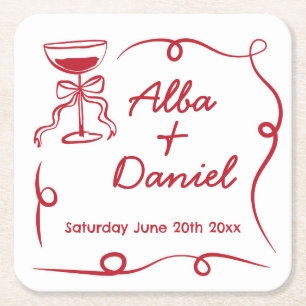 Coasters Wedding Whimsical Hand Drawn Illustrated
