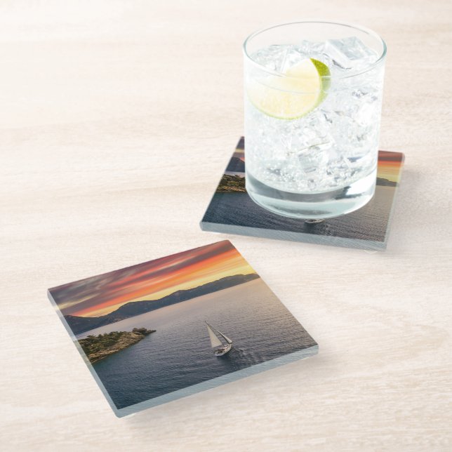 Coastline | Bodrum, Turkey Glass Coaster (Angled)