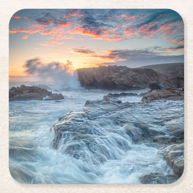 Coastline | Carmel California Square Paper Coaster (Front)