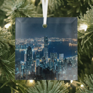 Coastline Hong Kong Island, Asia Glass Tree Decoration