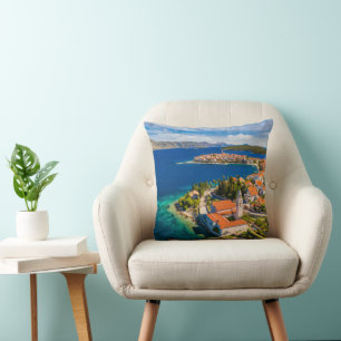 Coastline   Korcula Town, Korcula Island, Croatia Cushion