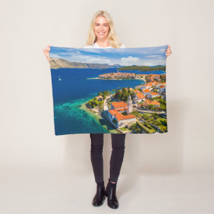 Coastline Korcula Town, Korcula Island, Croatia Fleece Blanket