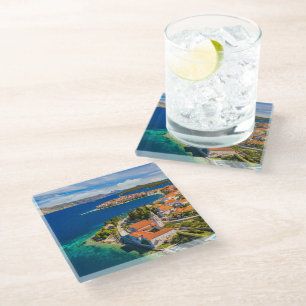 Coastline Korcula Town, Korcula Island, Croatia Glass Coaster