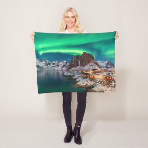 Coastline Lofoten Islands, Hamnoy, Norway Fleece Blanket