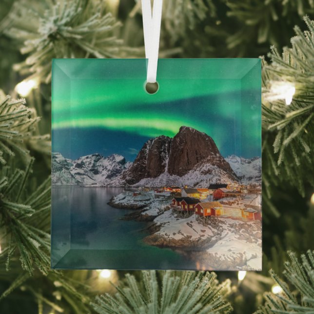 Coastline | Lofoten Islands, Hamnoy, Norway Glass Tree Decoration (Insitu)
