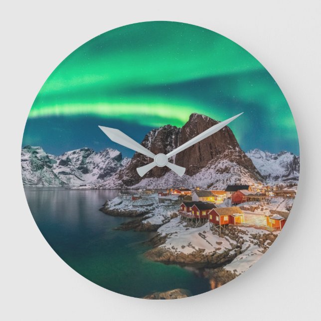 Coastline | Lofoten Islands, Hamnoy, Norway Large Clock (Front)
