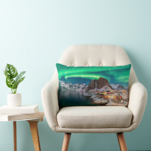 Coastline Lofoten Islands, Hamnoy, Norway Lumbar Cushion