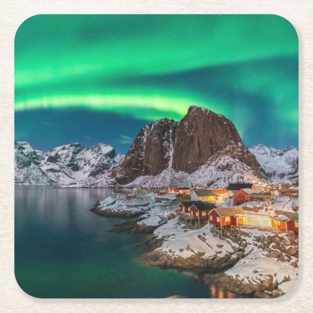 Coastline | Lofoten Islands, Hamnoy, Norway Square Paper Coaster (Front)