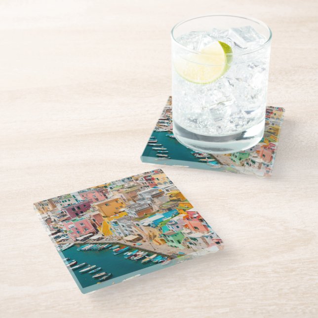 Coastline | Naples Italy Glass Coaster (Angled)