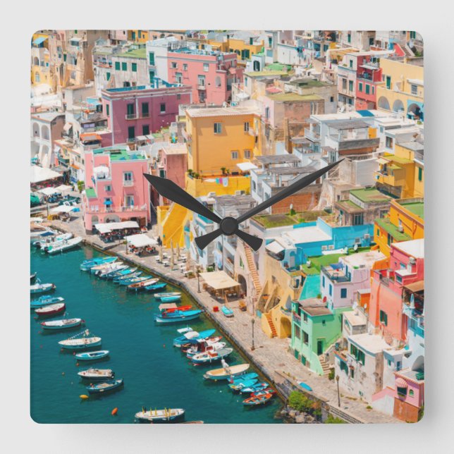 Coastline | Naples Italy Square Wall Clock (Front)
