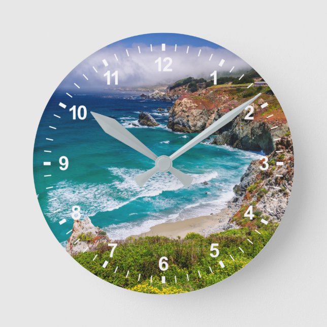 Coastline Of Big Sur, California Round Clock (Front)