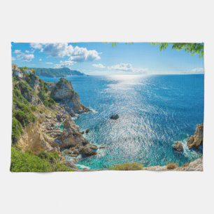 Coastline Palaiokastritsa, Corfu, Greece Tea Towel