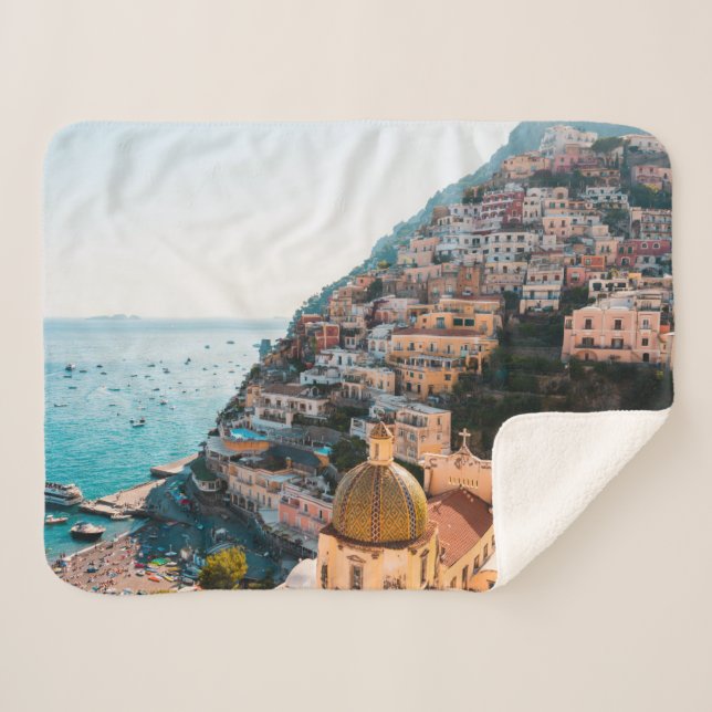 Coastline | Positano Italy, Cliffside Village Sherpa Blanket (Front (Horizontal))