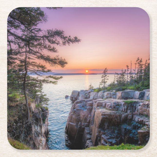 Coastline | Ravens Nest Acadia National Park Maine Square Paper Coaster (Front)