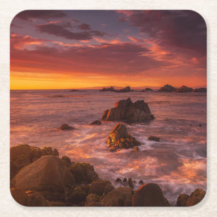 Coastline Sunset Pacific Grove Carmel California Square Paper Coaster