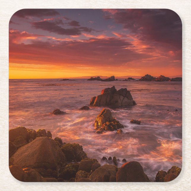 Coastline | Sunset Pacific Grove Carmel California Square Paper Coaster (Front)