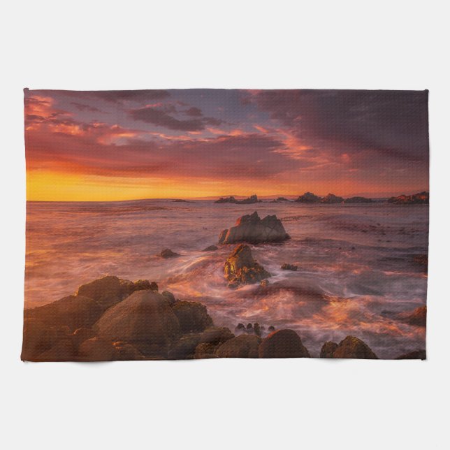 Coastline | Sunset Pacific Grove Carmel California Tea Towel (Horizontal)