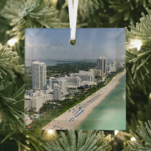 Coastline   Urban Beach, Miami, Florida Glass Tree Decoration
