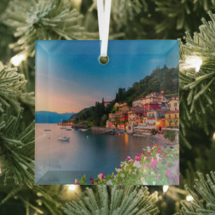 Coastline Varenna, Lombardy, Italy Glass Tree Decoration