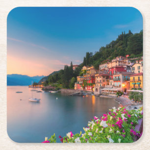 Coastline Varenna, Lombardy, Italy Square Paper Coaster