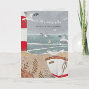 Coastline with seagulls grey cute illustration card