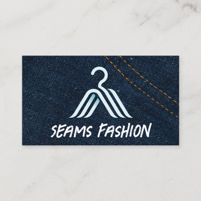Coat Hanger Fashion Logo | Denim Blue Jeans Business Card (Front)