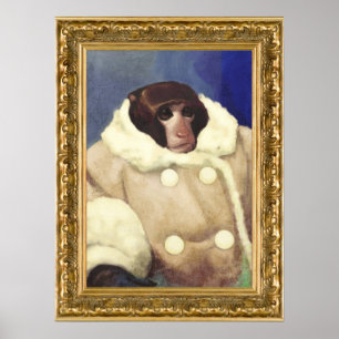Coat Monkey in a Gold Frame Poster