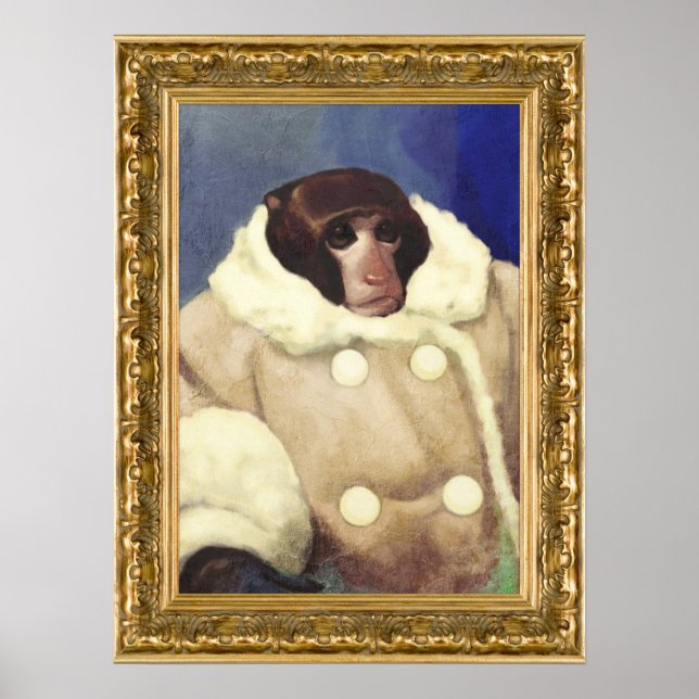 Coat Monkey in a Gold Frame Poster (Front)