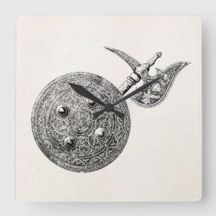 Coat of Arms Axe Shield Armour Mediaeval Weapon Square Wall Clock