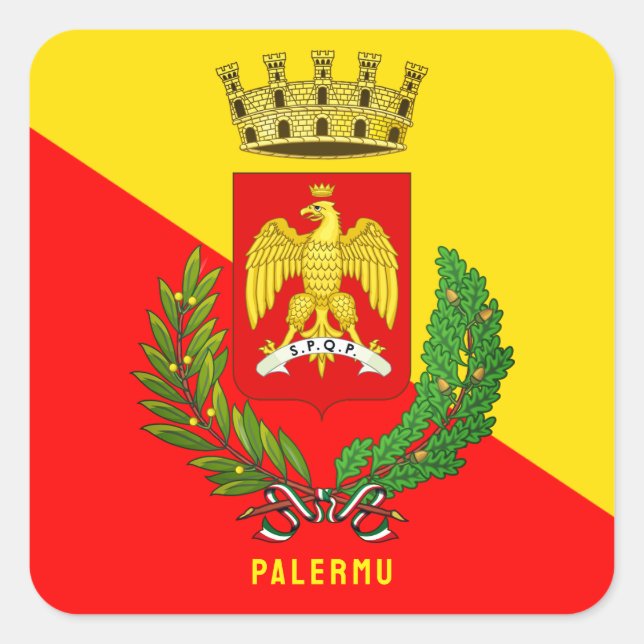 Coat of arms/ flag of Palermo (city), Sicily Square Sticker (Front)