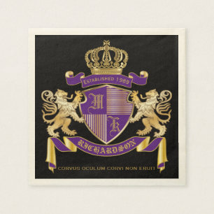 Coat of Arms Monogram Emblem Golden Lion Shield Napkin