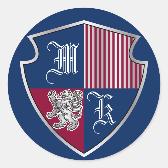 Coat of Arms Monogram Emblem Silver Lion Shield Classic Round Sticker (Front)