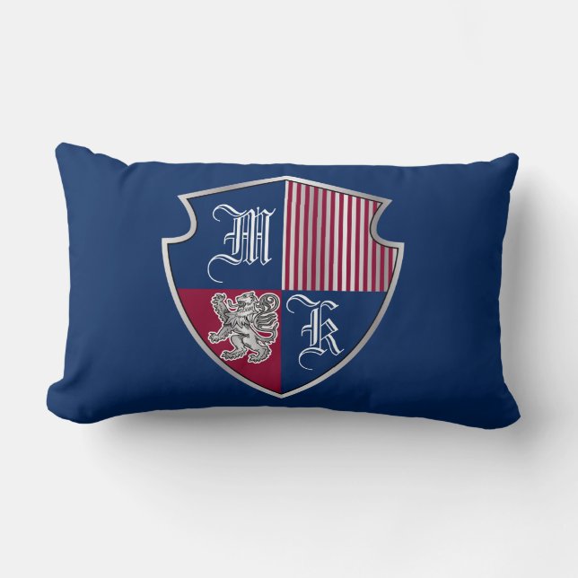 Coat of Arms Monogram Emblem Silver Lion Shield Lumbar Cushion (Front)