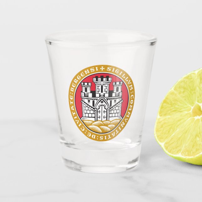 Coat of Arms of Bergen, Norway Shot Glass (Front)