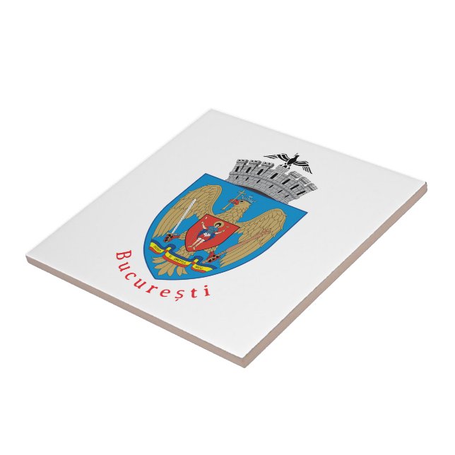 Coat of Arms of Bucharest, Romania Ceramic Tile (Side)