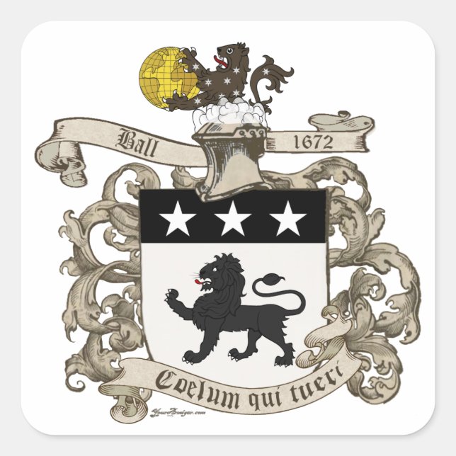 Coat of Arms of Colonel William Ball of Virginia. Square Sticker (Front)