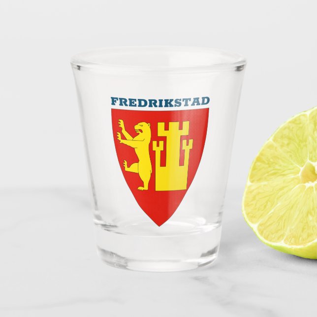 Coat of Arms of Fredrikstad, Norway Shot Glass (Front)