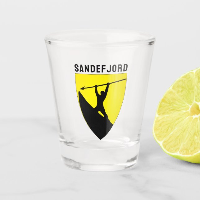 Coat of Arms of Sandefjord, Norway Shot Glass (Front)