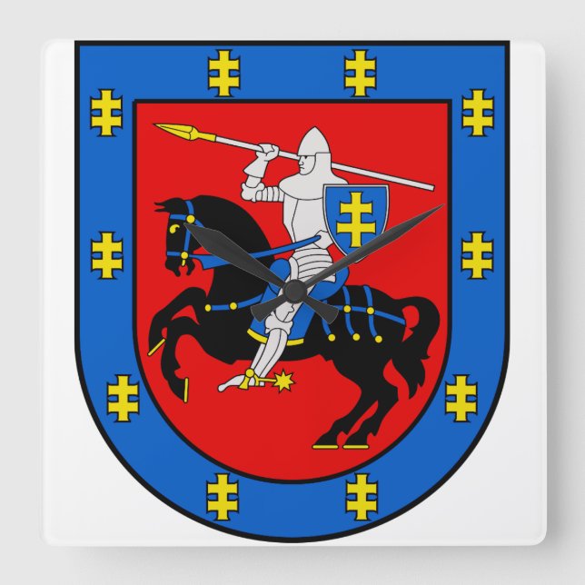 Coat of Arms of Vilnius County Square Wall Clock (Front)