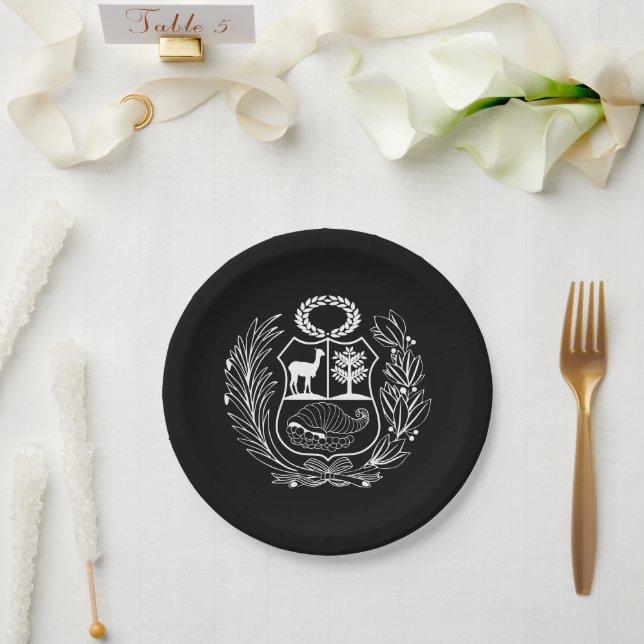 Coat of Arms Peruvian Flag Party Paper Plate (Wedding)