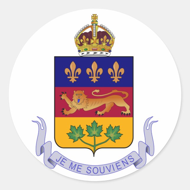 Coat of arms Québec Official Canada Heraldry Logo Classic Round Sticker (Front)