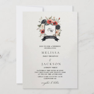 Coat of Arms with Red and White Anemones Wedding Invitation