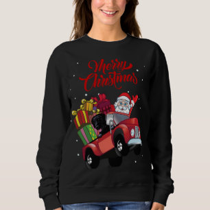 Coated Retriever With Santa Claus In Red Truck Sweatshirt