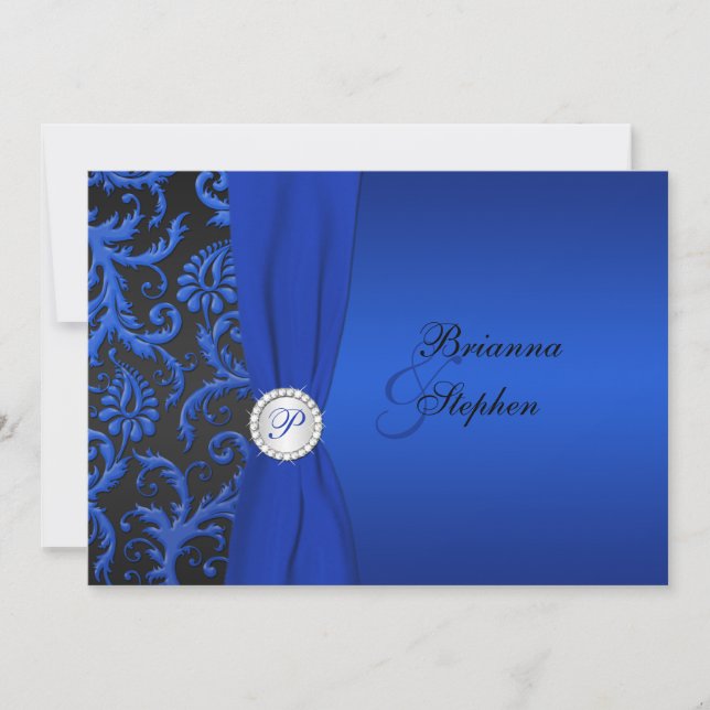 Cobalt and Black Damask Wedding Invitation II (Front)